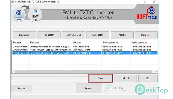 eSoftTools EML to TXT Converter  2.0 Tam Sürüm Aktif Edilmiş Ücretsiz İndir