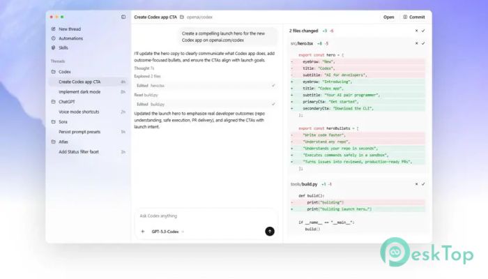 OpenAI Codex 26.429.8261.0 Tam Sürüm Aktif Edilmiş Ücretsiz İndir