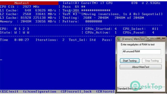 MemTest 7.0 Tam Sürüm Aktif Edilmiş Ücretsiz İndir