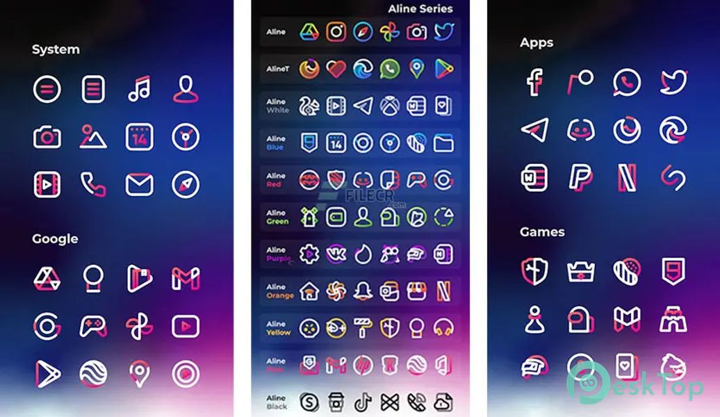 Aline Pink icon pack – linear white & pink icons