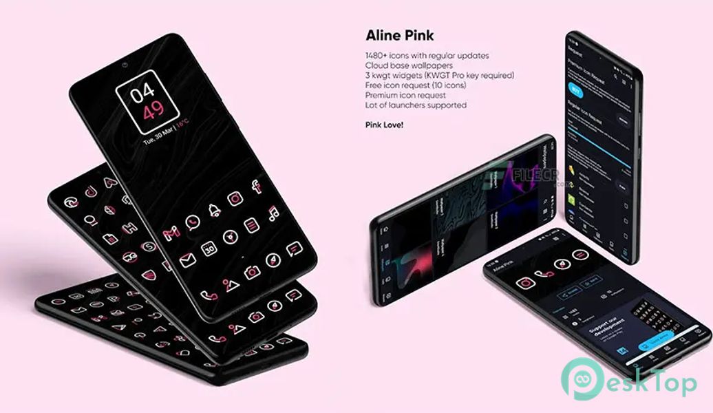 Aline Pink icon pack – linear white & pink icons