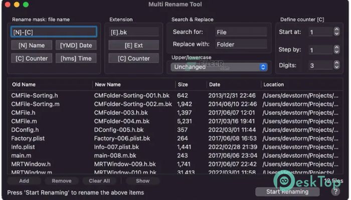 Multi Rename Tool 2.4 Mac İçin Ücretsiz İndir