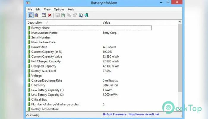 Nirsoft BatteryInfoView 1.0 Tam Sürüm Aktif Edilmiş Ücretsiz İndir