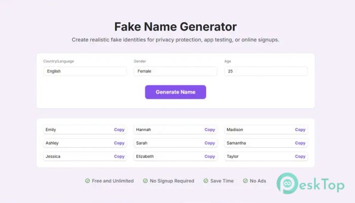 下载 Toolsmart Fake Name Generator 1.0 免费完整激活版