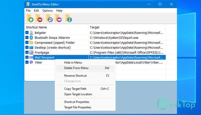 SendTo Menu Editor 1.3 Tam Sürüm Aktif Edilmiş Ücretsiz İndir