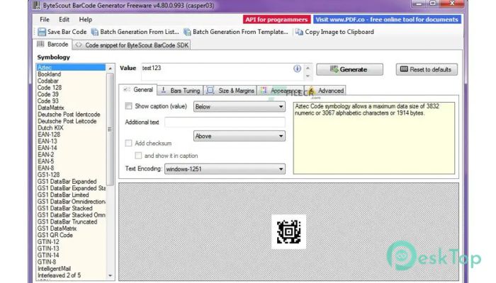 ByteScout BarCode Generator 6.2.0.1128 Business Tam Sürüm Aktif Edilmiş Ücretsiz İndir