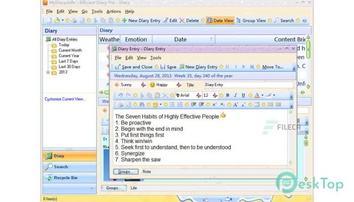 Efficient Diary Pro 5.60 Build 559 完全アクティベート版を無料でダウンロード