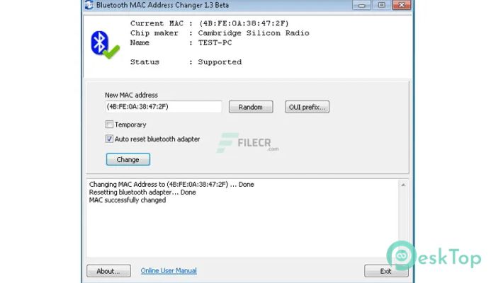 Bluetooth MAC Address Changer 1.11.0.184b 完全アクティベート版を無料でダウンロード