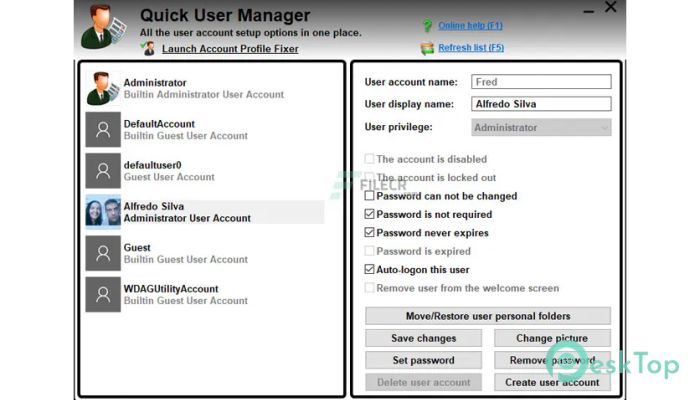 Quick User Manager 2.2.0.0 完全アクティベート版を無料でダウンロード