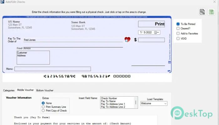 Télécharger Print Checks Deluxe 1.67 Gratuitement Activé Complètement