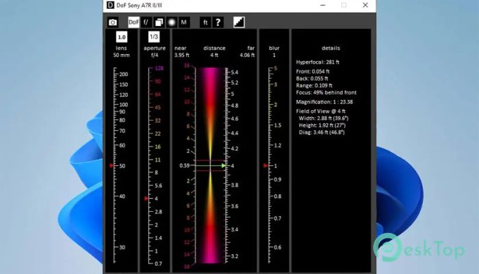 Depth of Field Calculator 1.0 完全アクティベート版を無料でダウンロード