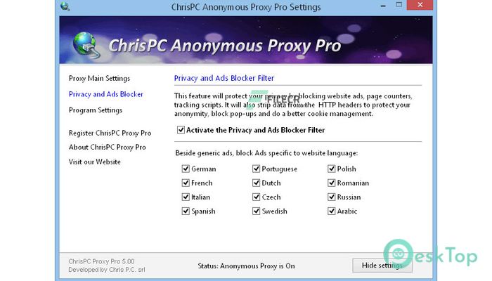 下载 ChrisPC Anonymous Proxy Pro 9.23.1005 免费完整激活版