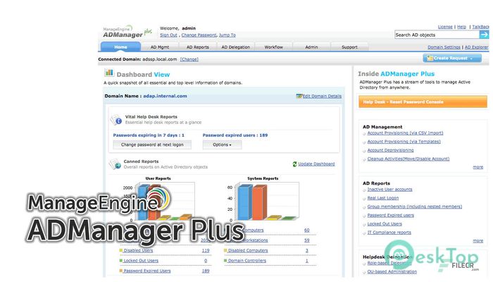 Télécharger ManageEngine ADManager Plus 7.0.0 Build 7062 Professional Gratuitement Activé Complètement