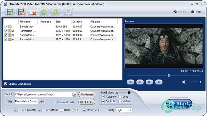 ThunderSoft Video to HTML5 Converter 4.0.0 完全アクティベート版を無料でダウンロード