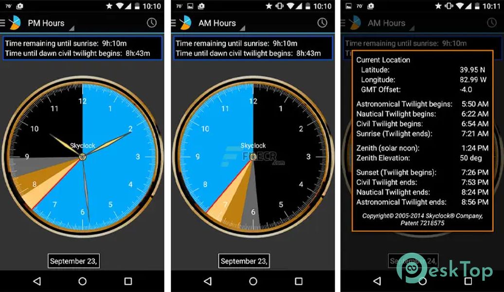 Skyclock - The sunrise/sunset twilight calculator