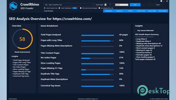Télécharger CrawlRhino SEO Crawler PRO 1.1.21 Gratuitement Activé Complètement