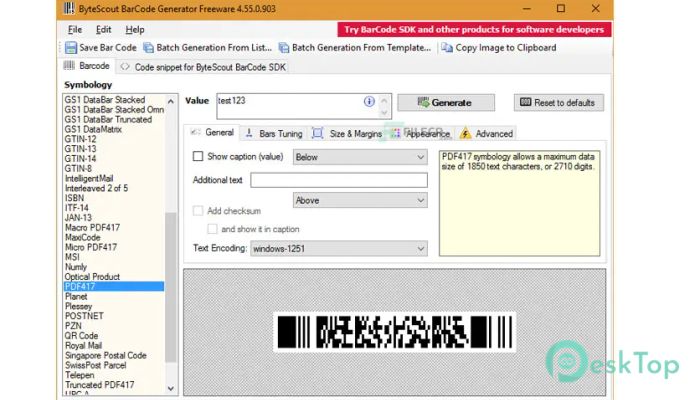 ByteScout BarCode Generator 6.2.0.1128 Business Tam Sürüm Aktif Edilmiş Ücretsiz İndir