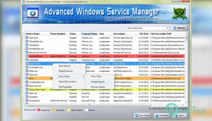 Télécharger SecurityXploded Advanced Windows Service Manager 1.0 Gratuitement Activé Complètement