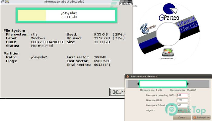 Télécharger Gnome Partition Editor (GPartEd) Live 1.4.0-5 Stable Gratuitement Activé Complètement