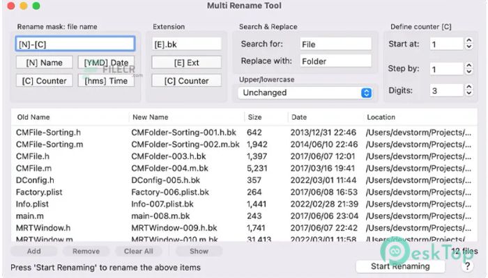 Multi Rename Tool 2.4 Mac用無料ダウンロード