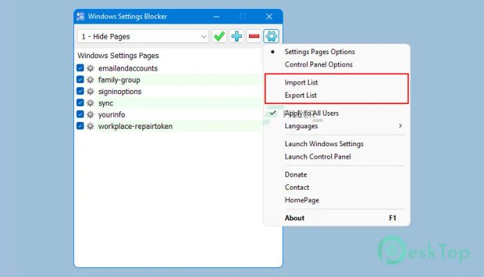 Windows Settings Blocker 1.2 Tam Sürüm Aktif Edilmiş Ücretsiz İndir