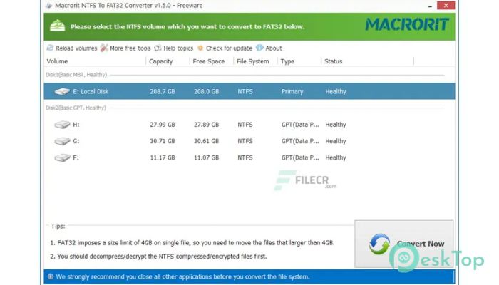 Macrorit NTFS to FAT32 Converter 2.0.2 Tam Sürüm Aktif Edilmiş Ücretsiz İndir