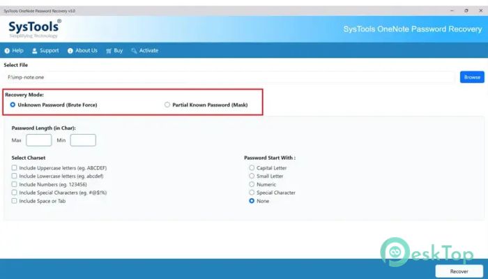 SysTools OneNote Password Recovery Tool