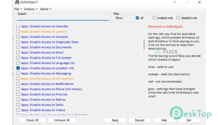 DoNotSpy11 v1.2.1 Tam Sürüm Aktif Edilmiş Ücretsiz İndir