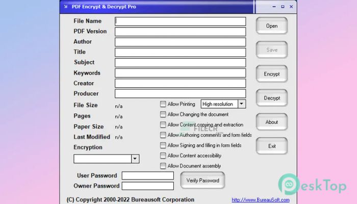 Bureausoft PDF Encrypt & Decrypt Pro 5.0 完全アクティベート版を無料でダウンロード