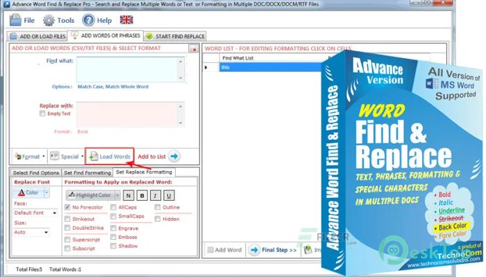 Download Technocom Advance Word Find and Replace 5.7.1.65 Free Full Activated