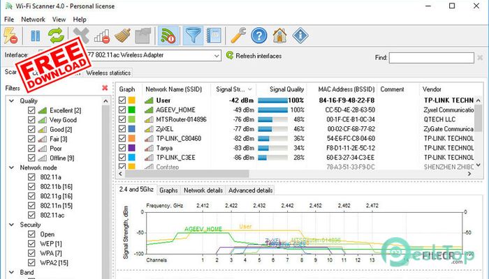 LizardSystems Wi-Fi Scanner 22.11 Tam Sürüm Aktif Edilmiş Ücretsiz İndir