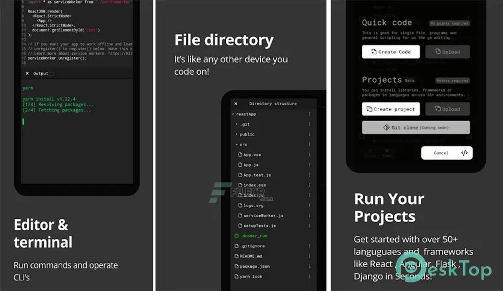 Dcoder, Compiler IDE: Code & Programming on mobile